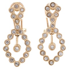 0.75ctw Diamond Dangle Earrings, 14K Yellow Gold, Length 1 inch, Diamond Cluster