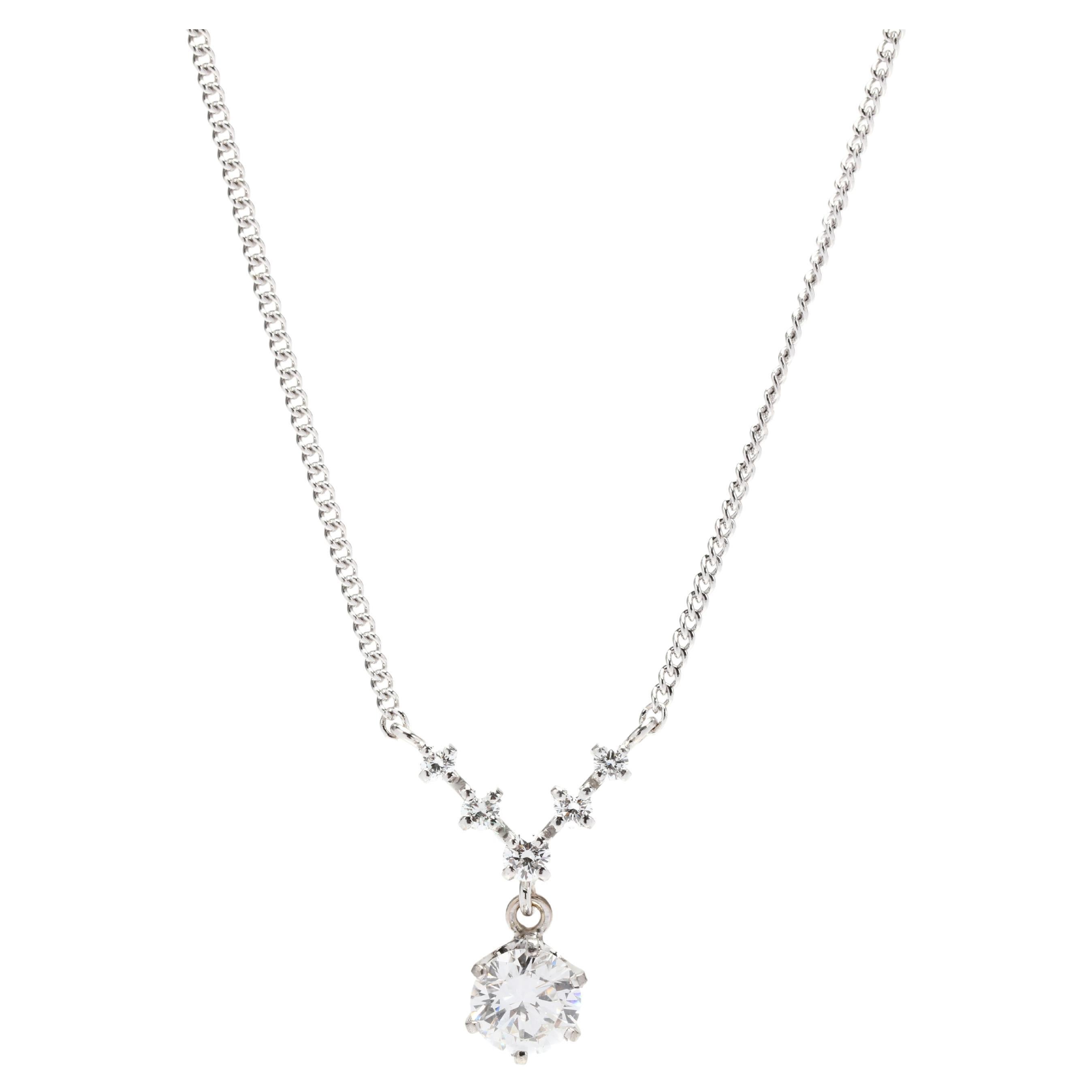 0.75ctw Diamond Dangle V Necklace, 14K White Gold, Simple 