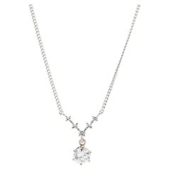 Vintage 0.75ctw Diamond Dangle V Necklace, 14K White Gold, Simple 