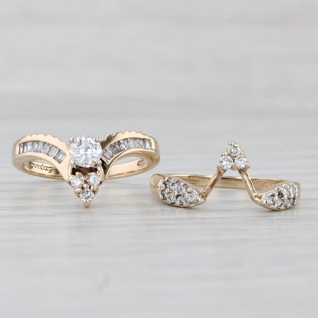 0.75ctw Anillo de Compromiso Diamante Anillo de Boda Chaqueta Conjunto Nupcial Oro 14k Talla 7 en Bueno estado para la venta en McLeansville, NC