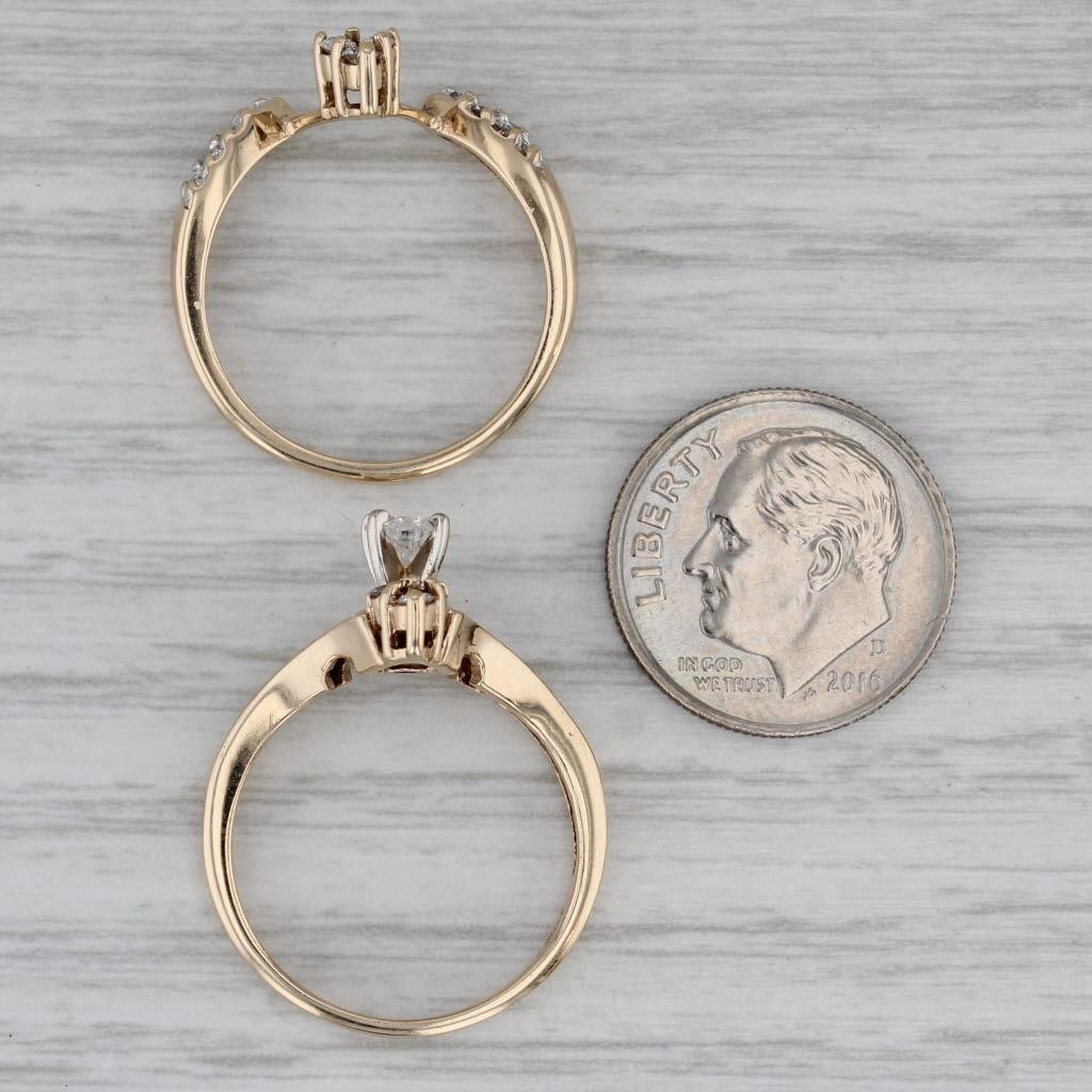 0.75ctw Anillo de Compromiso Diamante Anillo de Boda Chaqueta Conjunto Nupcial Oro 14k Talla 7 en venta 4