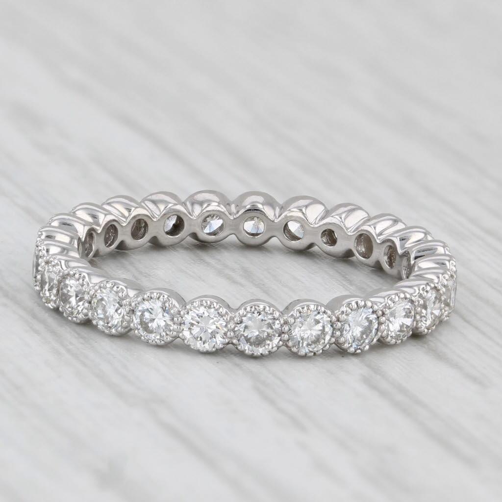 0.75ctw Diamond Eternity Band 14k White Gold Wedding Ring Size 5.5 Stackable In Good Condition For Sale In McLeansville, NC