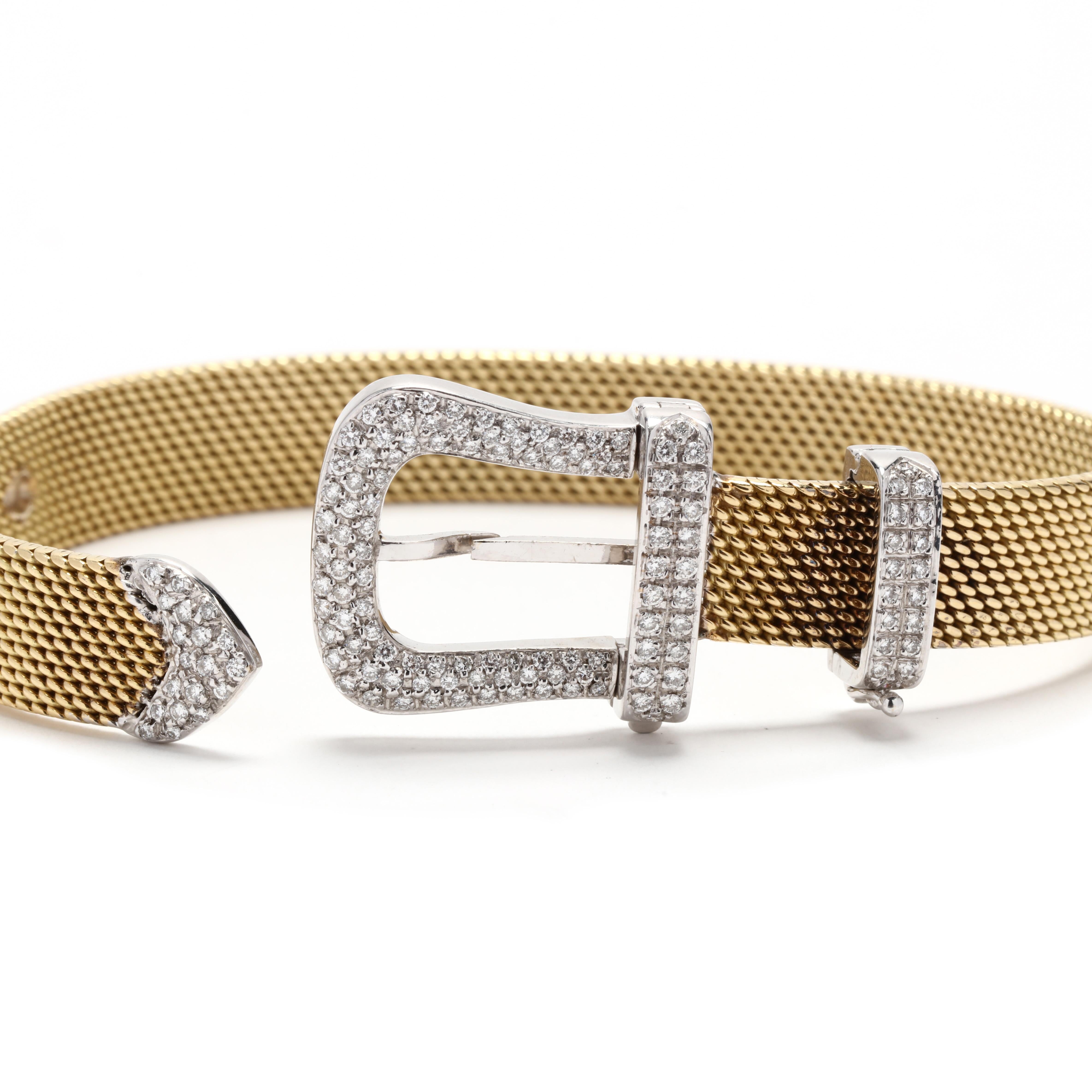 0.75ctw Diamond Mesh Buckle Bracelet, 18K Yellow Gold, Length 7.75 Inch, Unique For Sale 1