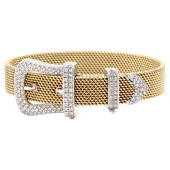 0.75ctw Diamond Mesh Buckle Bracelet, 18K Yellow Gold, Length 7.75 Inch, Unique