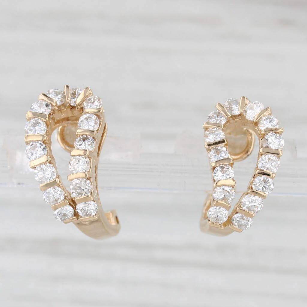 Taglio rotondo Orecchini a perno con diamante Paisley da 0,75 ct. in oro giallo 14k con gocce e gancio a J in vendita