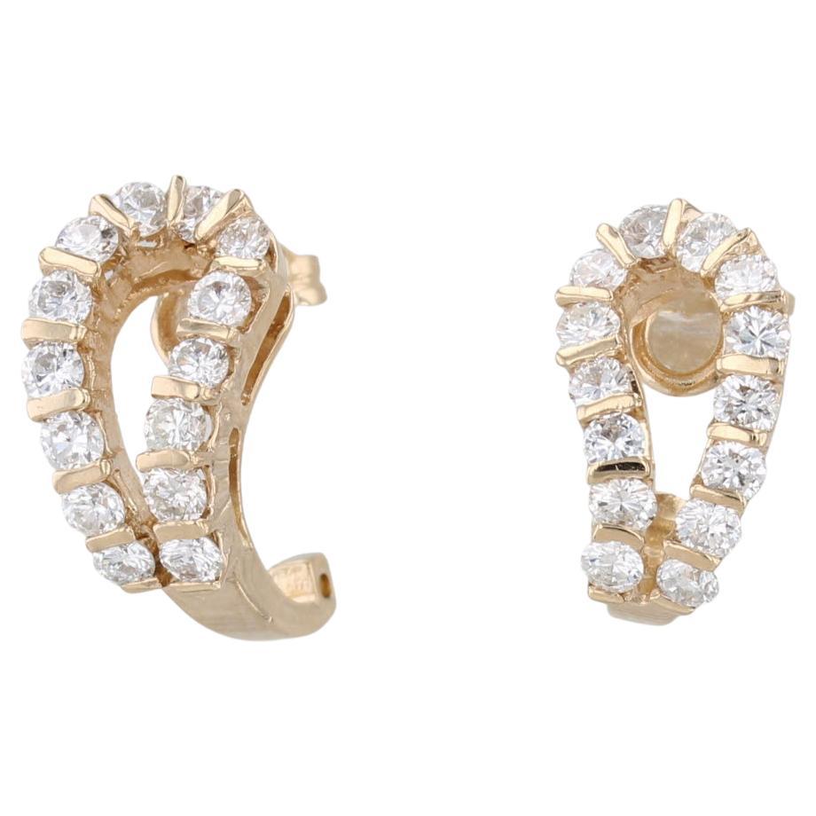 0.75ctw Diamond Paisley stud Earrings 14k Yellow Gold Pierced J-Hook Drops