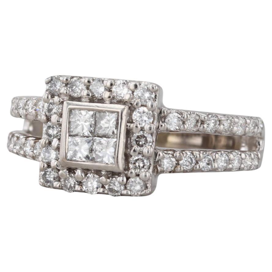 0.75ctw Diamond Princess Halo Engagement Ring 14k White Gold Size 5.25