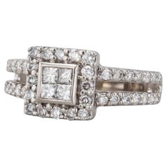 0.75ctw Diamond Princess Halo Engagement Ring 14k White Gold Size 5.25