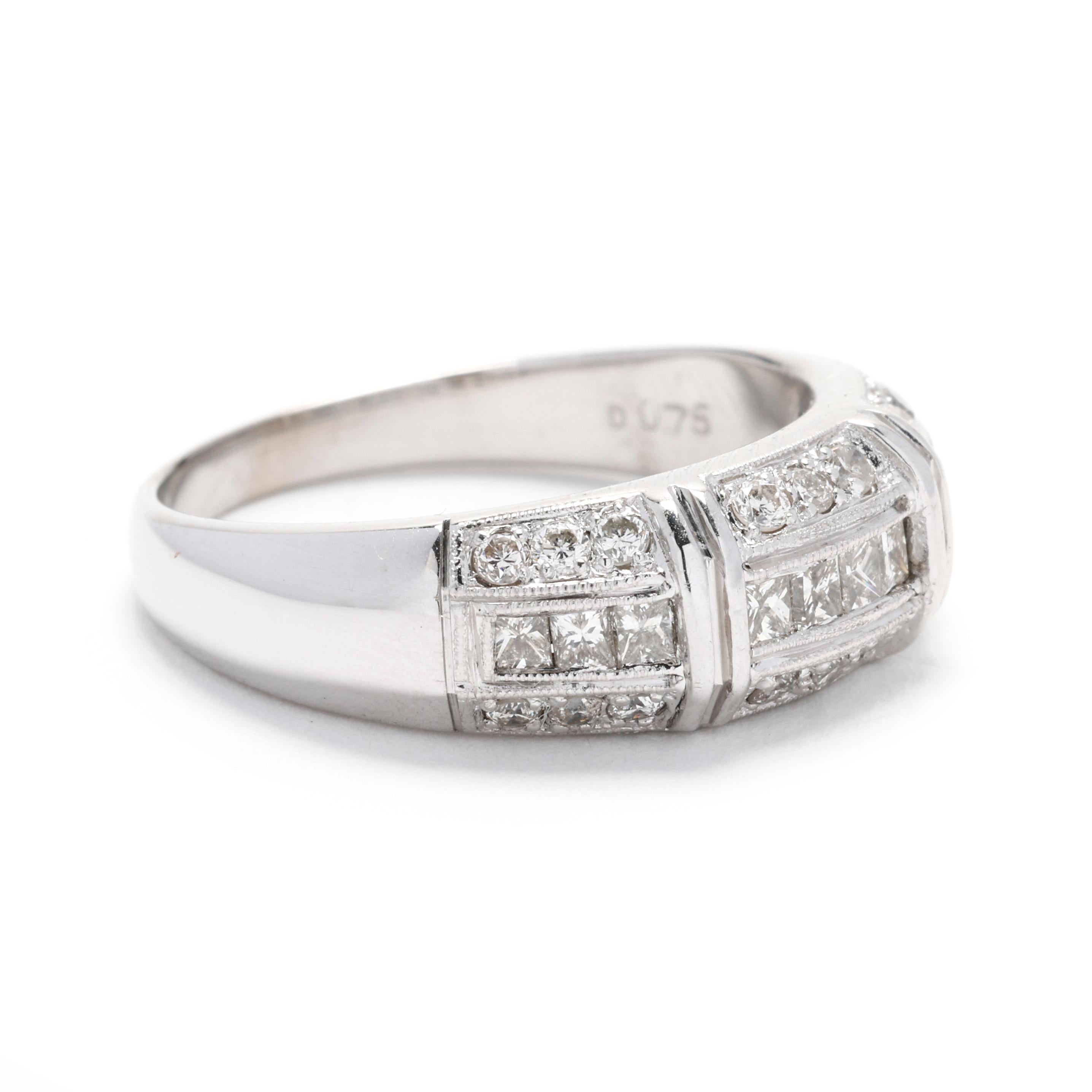 Step up your stack game with this luxurious 0.75ctw Diamond Thick Band Ring. Expertly crafted in shimmering 14k white gold, this bold and elegant ring features a wide band adorned with sparkling round brilliant diamonds, creating a statement piece
