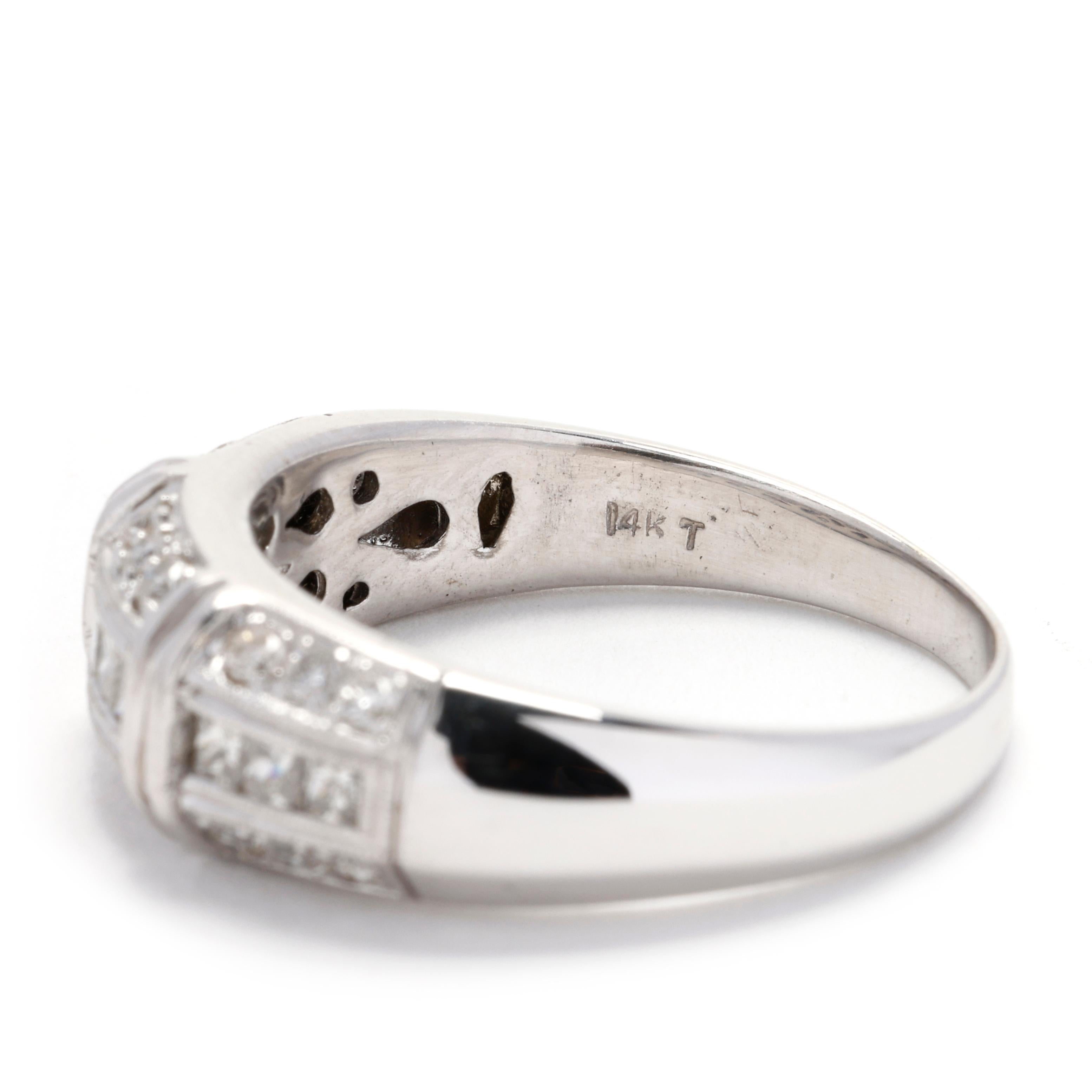 Princess Cut 0.75ctw Diamond Thick Band Ring, 14k White Gold, Ring Size 7.75, Stackable For Sale