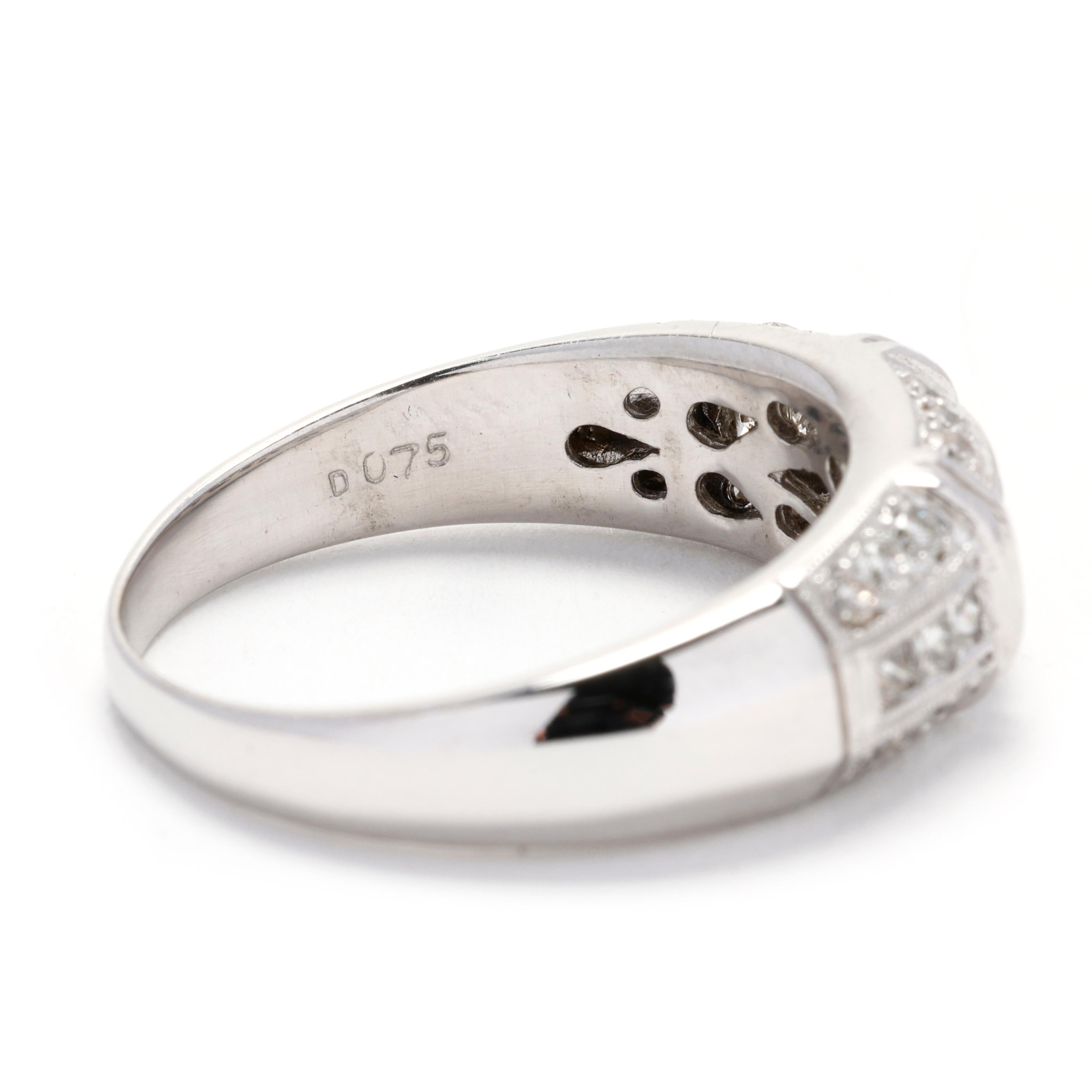 0.75ctw Diamond Thick Band Ring, 14k White Gold, Ring Size 7.75, Stackable In Good Condition For Sale In McLeansville, NC