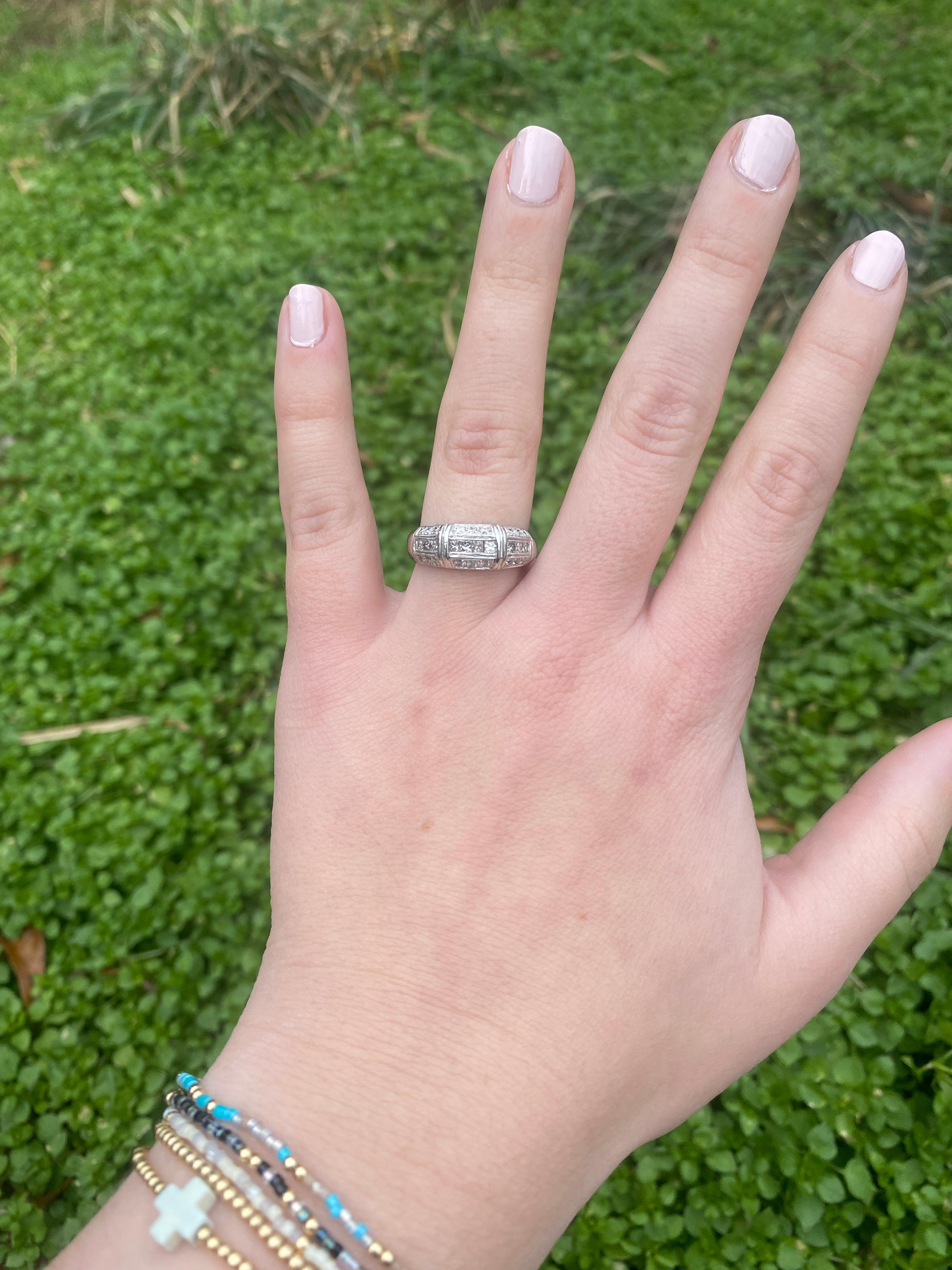 Women's 0.75ctw Diamond Thick Band Ring, 14k White Gold, Ring Size 7.75, Stackable For Sale