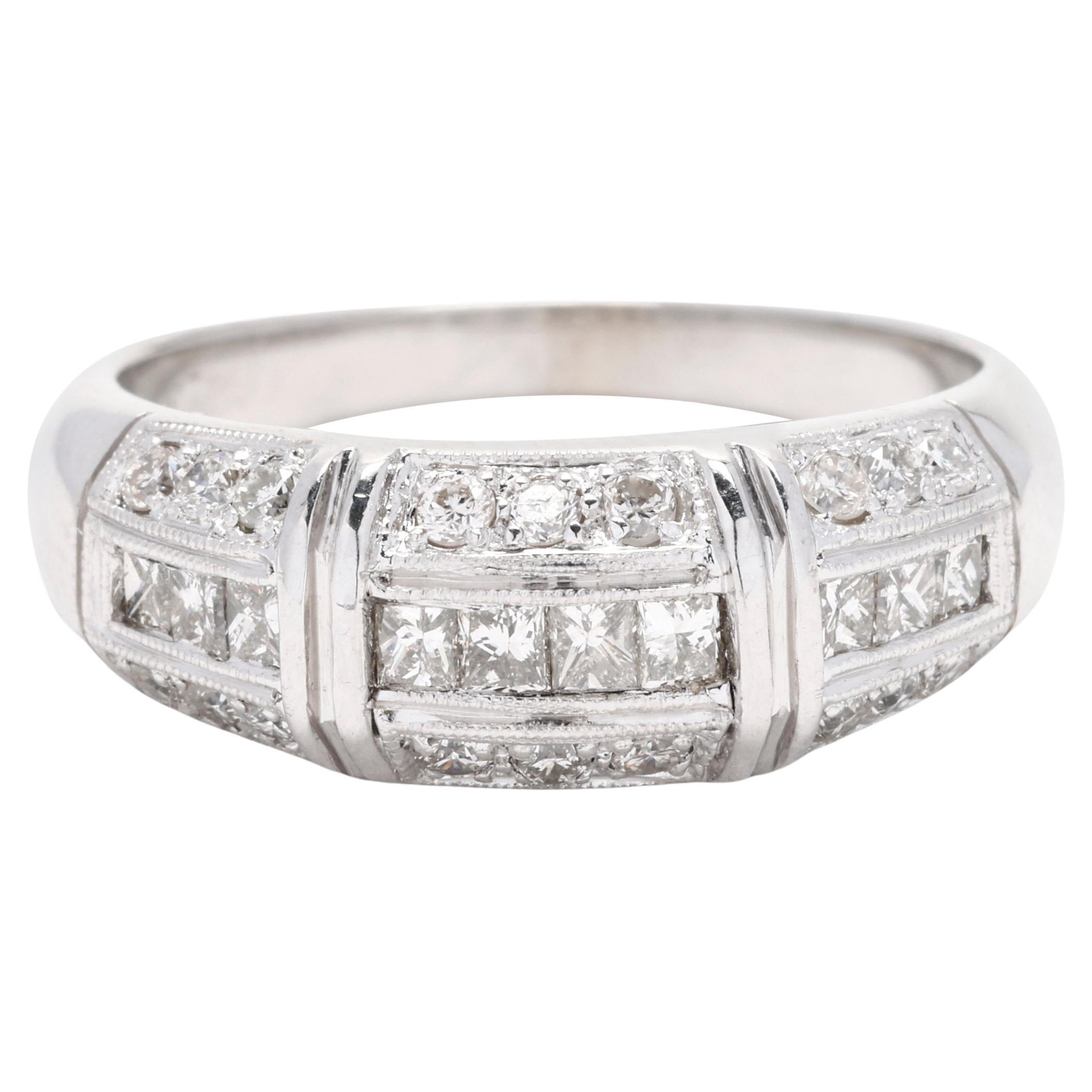 Anello a fascia con diamante da 0,75 ct, oro bianco 14k, misura 7,75, impilabile