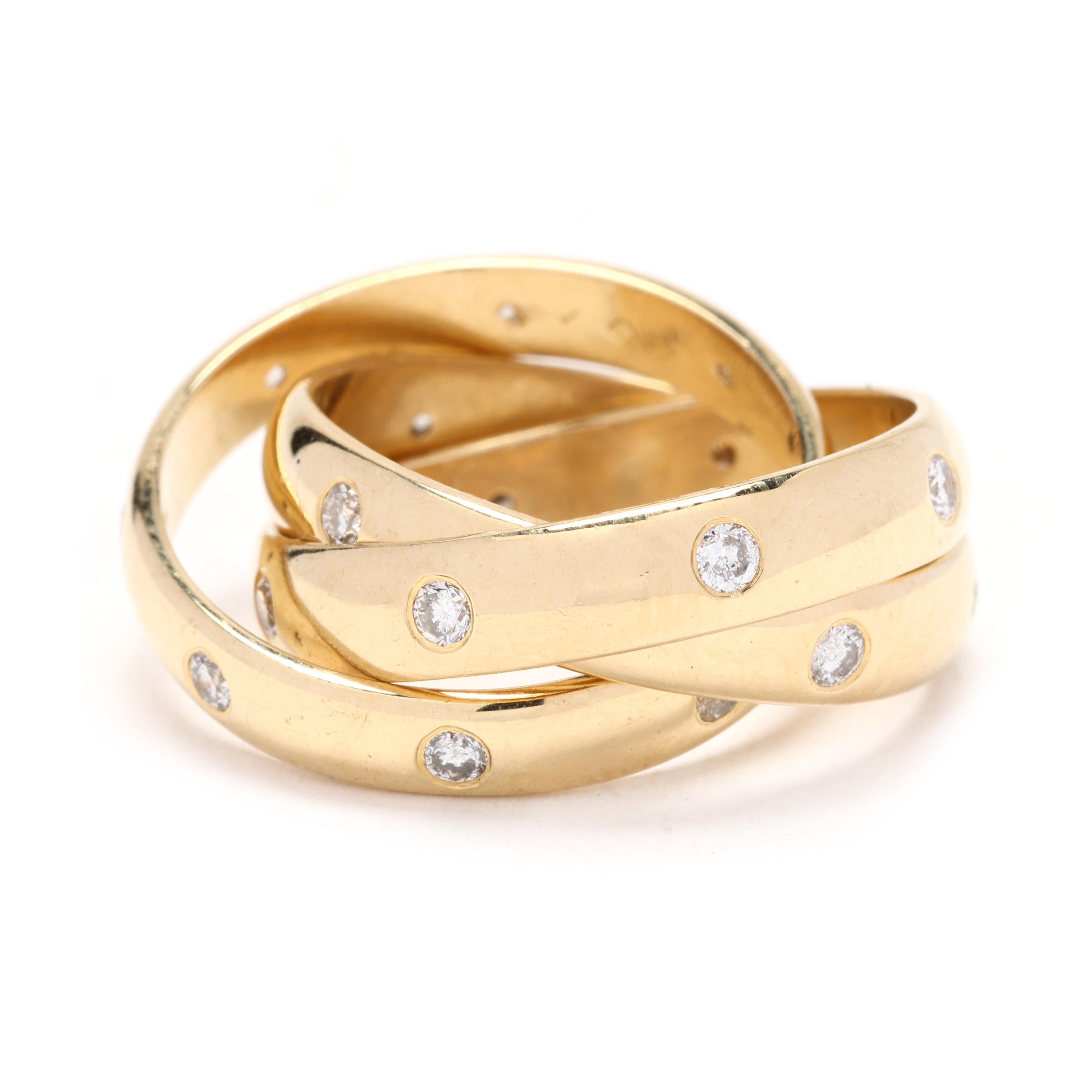 Taille ronde Bague à anneau torsadé avec diamants 0,75 carat, or jaune 18 carats, taille de bague 4,5 en vente