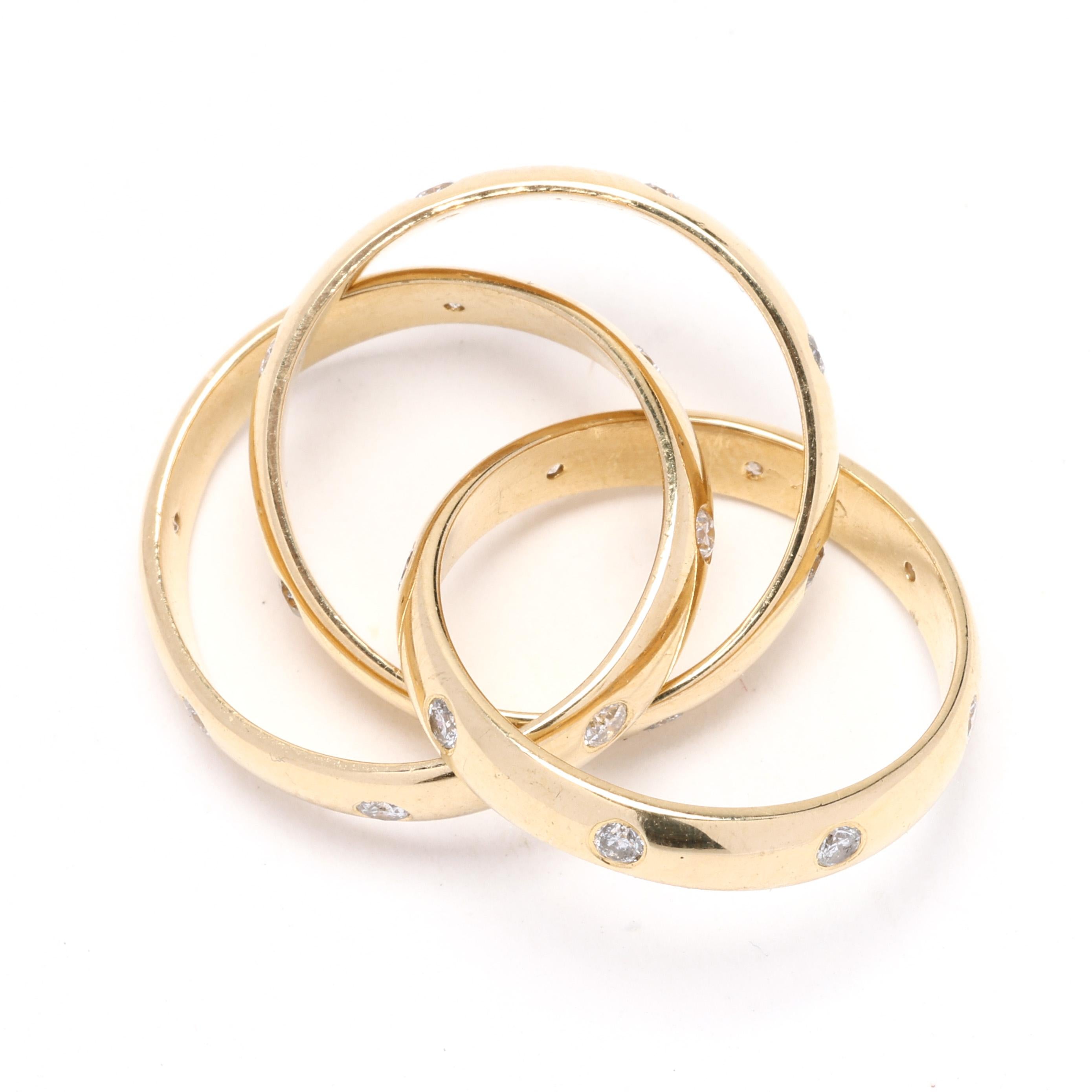 Round Cut 0.75ctw Diamond Twisted Band Rings, 18k Yellow Gold, Ring Size 4.5 For Sale