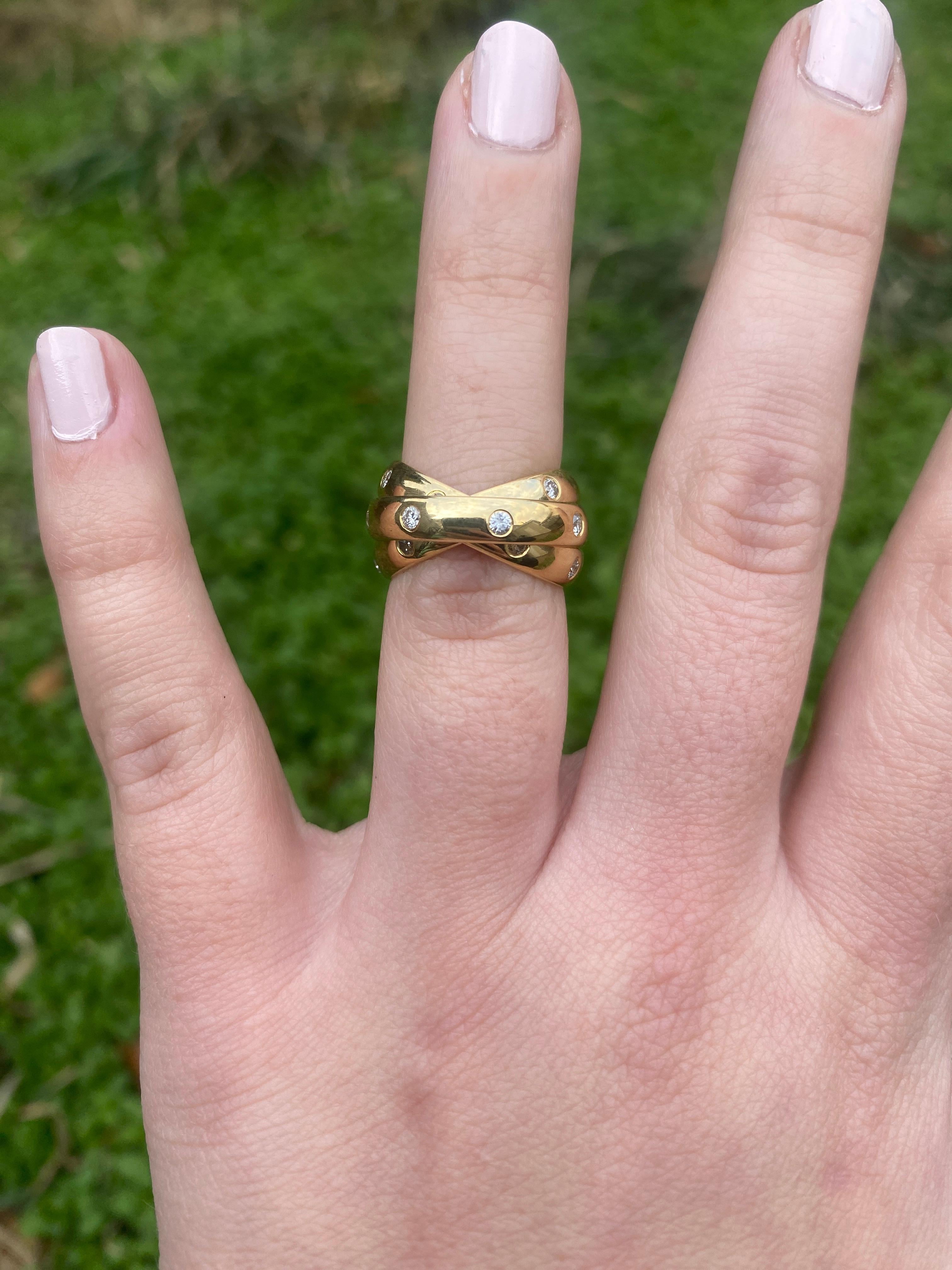 Bague à anneau torsadé avec diamants 0,75 carat, or jaune 18 carats, taille de bague 4,5 en vente 2