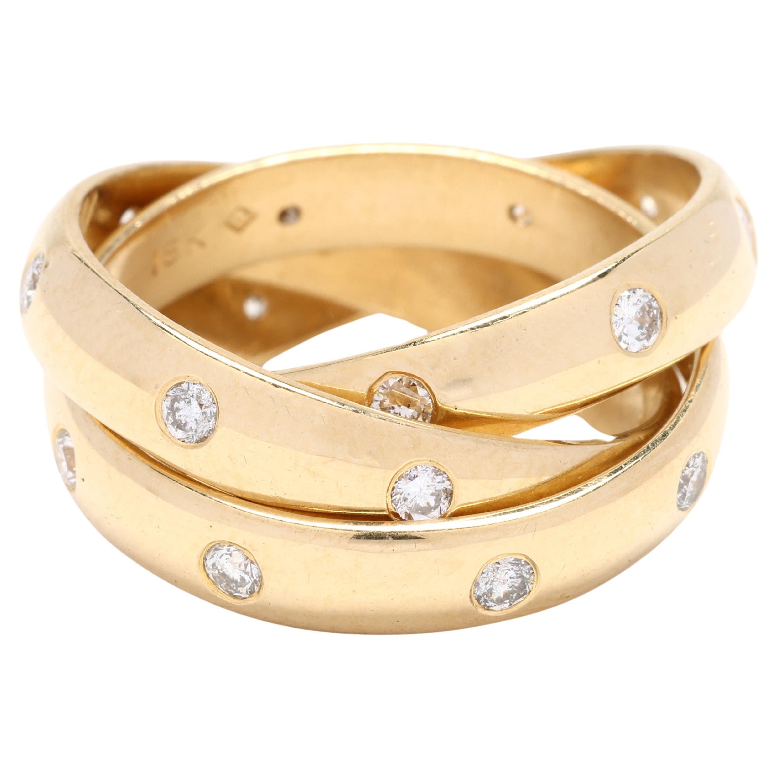 Bague à anneau torsadé avec diamants 0,75 carat, or jaune 18 carats, taille de bague 4,5 en vente