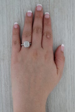 0.75ctw Emerald Cut Diamond Halo Engagement Ring 14k White GoldSize 7