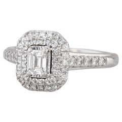 0.75ctw Emerald Cut Diamond Halo Engagement Ring 14k White GoldSize 7