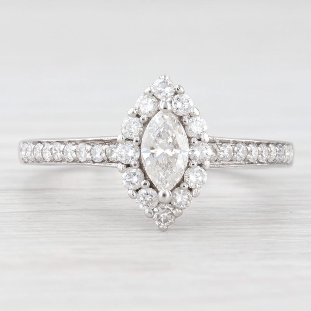0.75ctw Anillo de Compromiso Halo Marquesa Oro Blanco 14k Tamaño 8 Anillo Catedral en Bueno estado para la venta en McLeansville, NC
