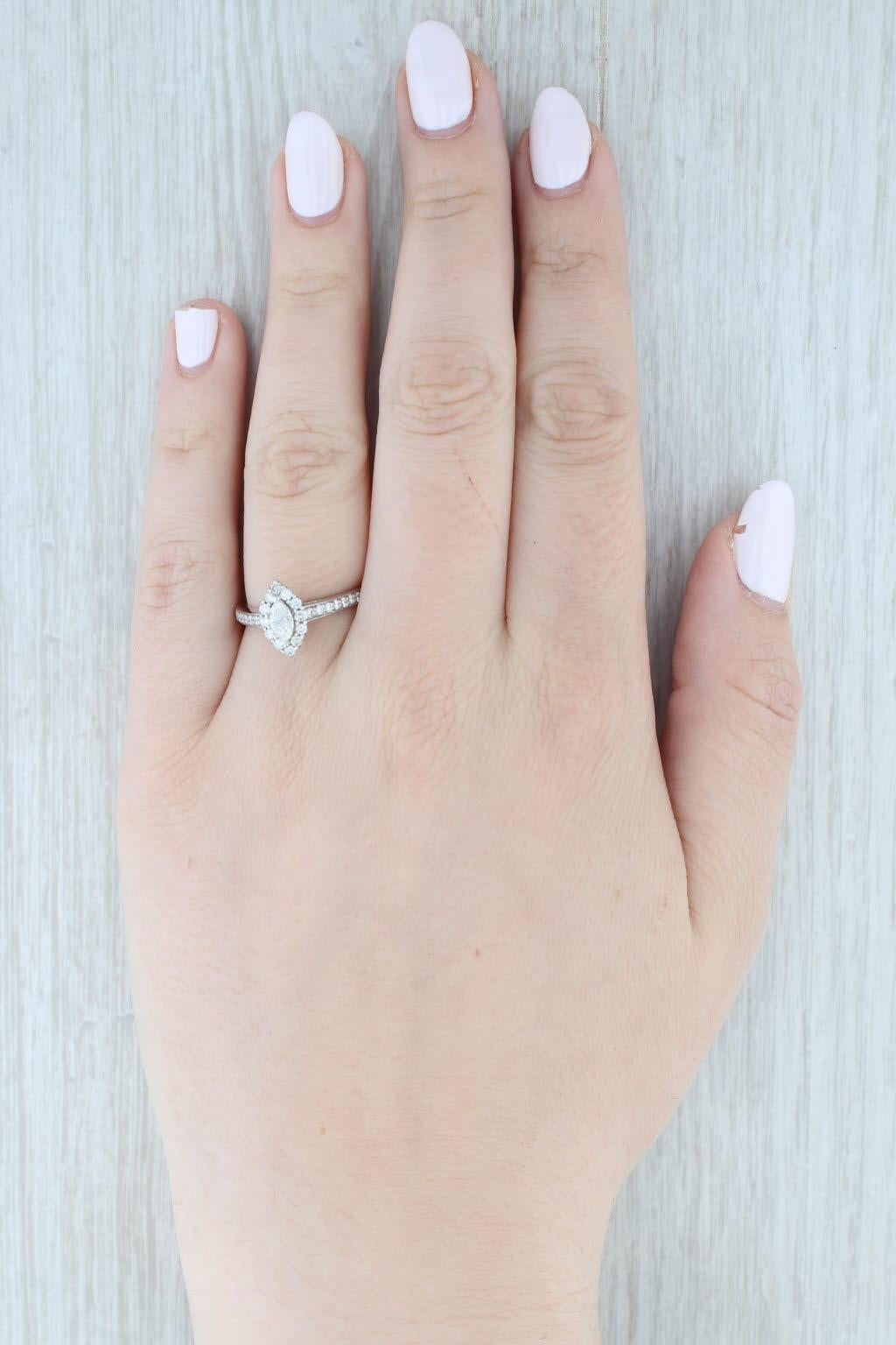 0.75ctw Anillo de Compromiso Halo Marquesa Oro Blanco 14k Tamaño 8 Anillo Catedral en venta 3