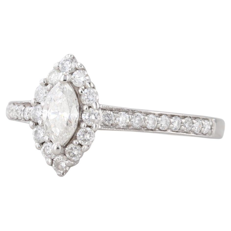 0.75ctw Marquise Halo Engagement Ring 14k White Gold Size 8 Cathedral Band