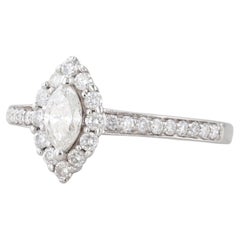 0.75ctw Marquise Halo Engagement Ring 14k White Gold Size 8 Cathedral Band