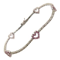 0.75ctw Pink Sapphire and Diamond Heart Bracelet in 18K