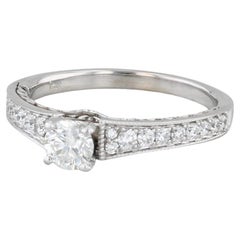 0,75 Karat runder Diamant Verlobungsring 14k Weißgold Größe 7,75 Karat Kathedralenring