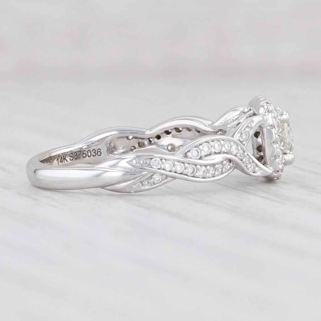 0.75ctw Round Diamond Halo Engagement Ring 14k White Gold Size 6.5 Unisexe en vente