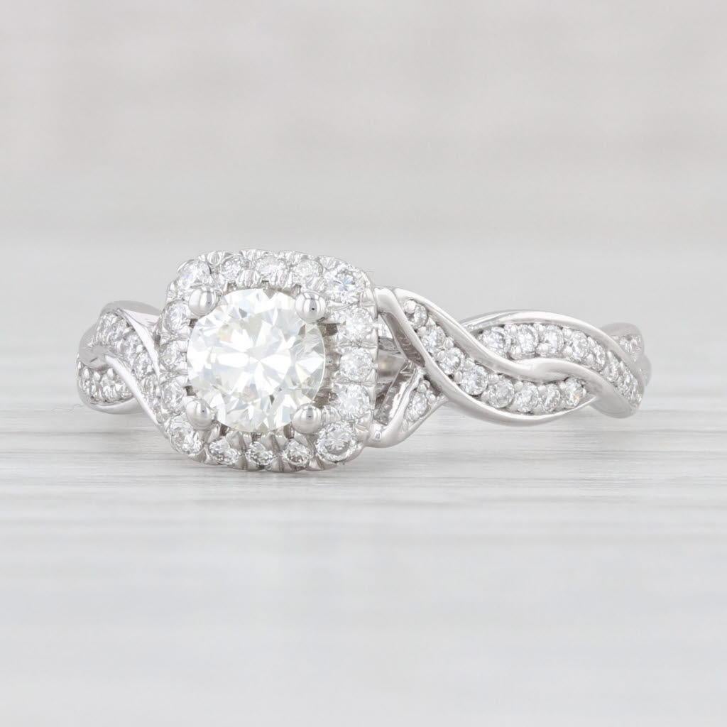 0.75ctw Round Diamond Halo Engagement Ring 14k White Gold Size 6.5 en vente 1