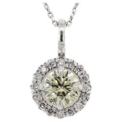 0.75ctw Round Fancy Grayish Yellow Diamond 14k White Gold Pendant Necklace 