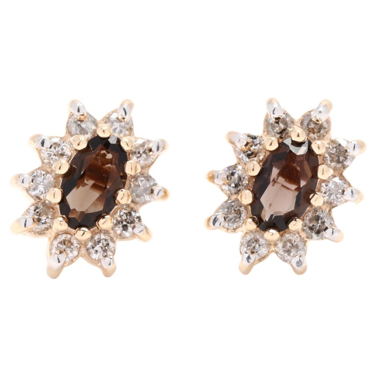 18ct Rose gold halo earrings with smokey quartz main image 1