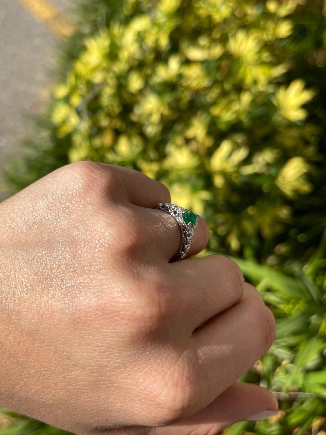 0.75tcw 14K Colombian Emerald-Pear Cut & Diamond Accent Band Engagement Ring In New Condition For Sale In Jupiter, FL