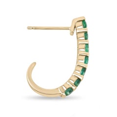 0.75tcw 14K Natural Medium Green Round Cut Emerald J Hook Half Hoop Earrings