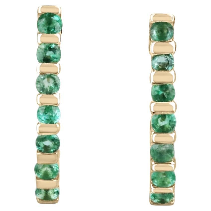 0.75tcw 14K Natural Medium Green Round Cut Emerald J Hook Half Hoop Earrings