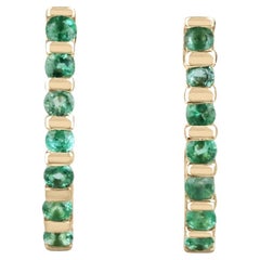 0.75tcw 14K Natural Medium Green Round Cut Emerald J Hook Half Hoop Earrings