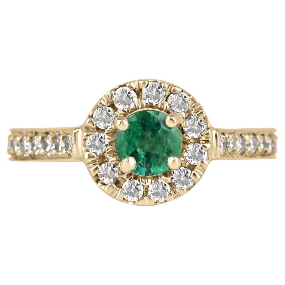 0.75tcw 14K Round Emerald Diamond Halo Elegant Style Engagement Ring