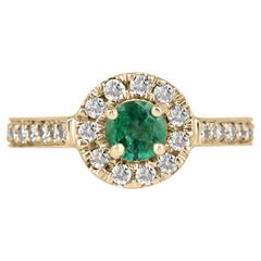 0.75tcw 14K Round Emerald Diamond Halo Elegant Style Engagement Ring