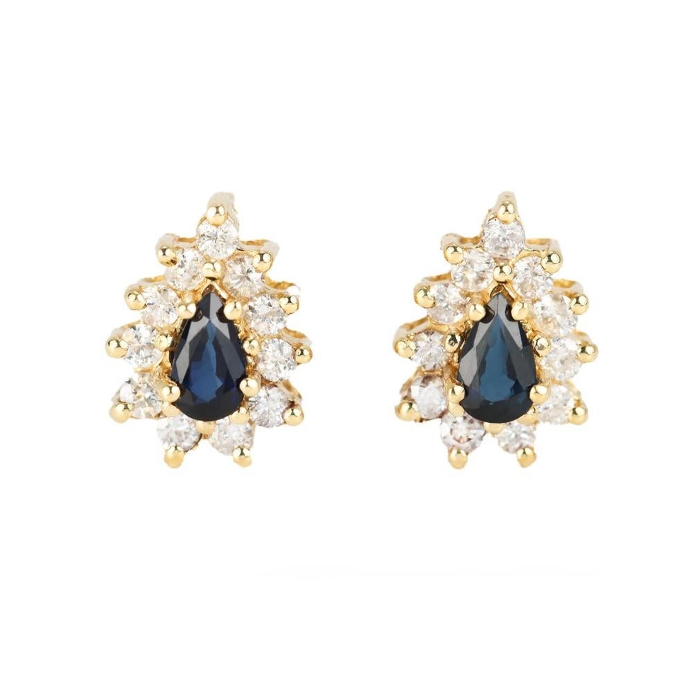 0.75tcw Sapphire Earrings Pear Cut Halo Studs in 18K Gold Natural Sapphire Halo