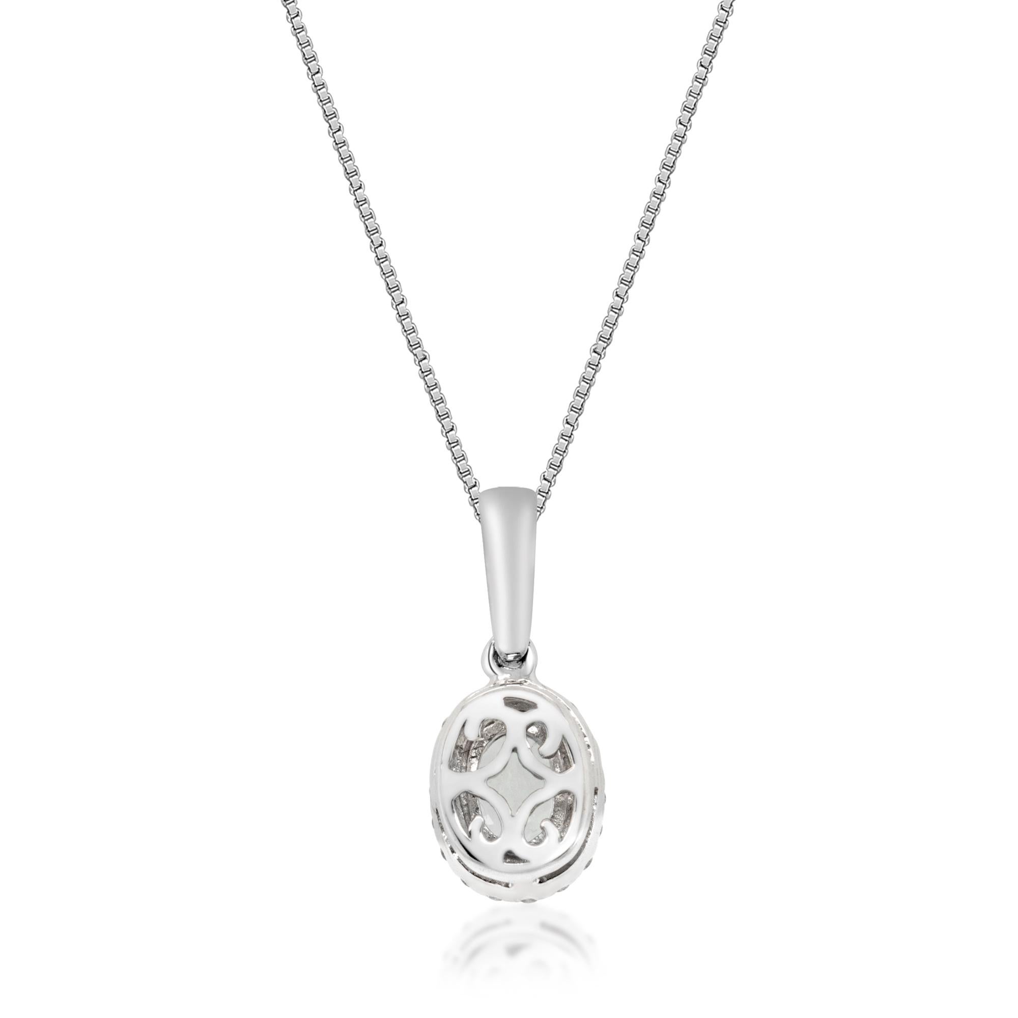 Art Deco 0.76 Carat Aquamarine Oval Cut Diamond Accents 10K White Gold Pendant For Sale