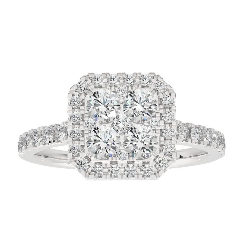 Modern 0.76 Carat Diamond Moonlight Cushion Cluster Ring in 14K White Gold For Sale