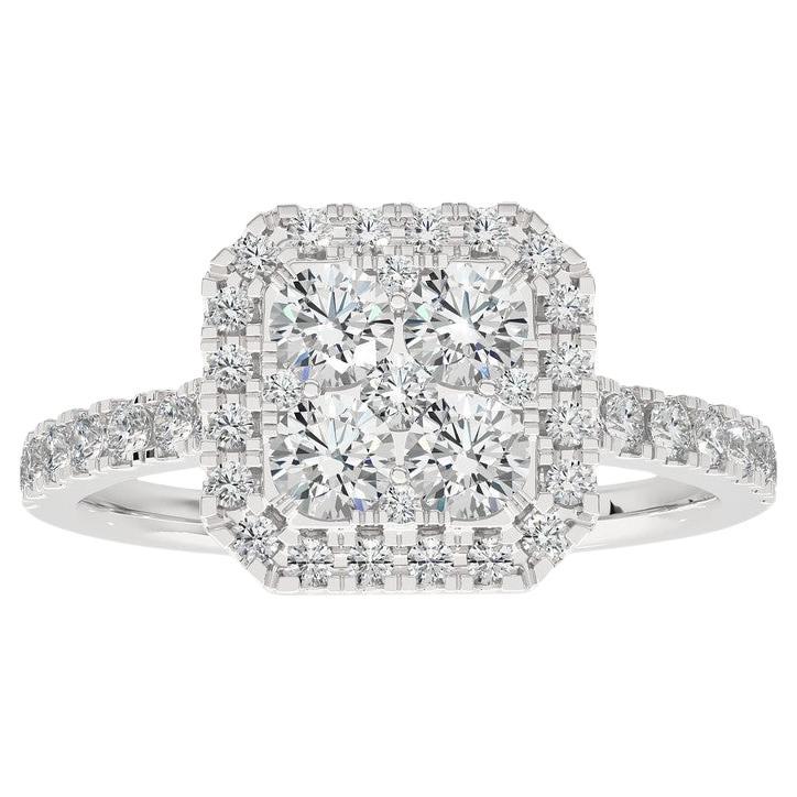0.76 Carat Diamond Moonlight Cushion Cluster Ring in 14K White Gold For Sale