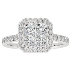 0.76 Carat Diamond Moonlight Cushion Cluster Ring in 14K White Gold