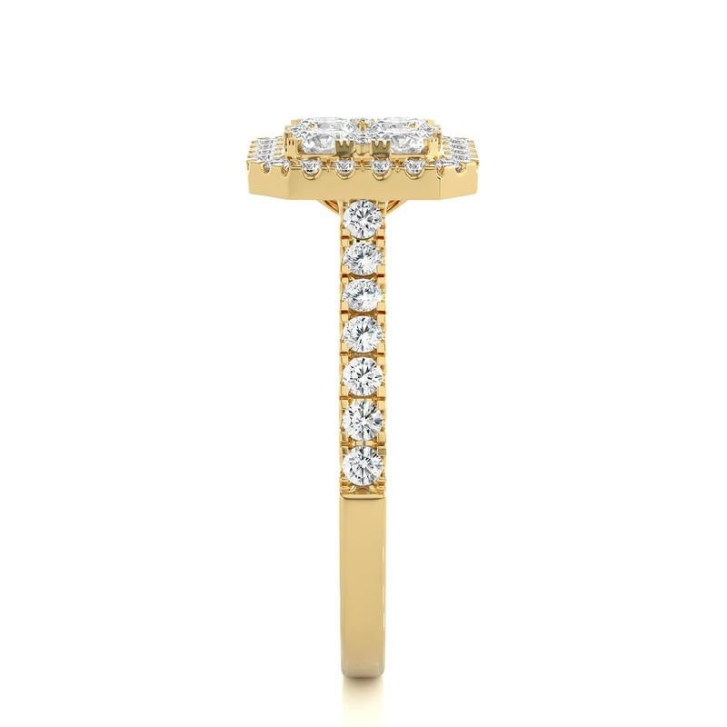 Moderne Bague grappe coussin Moonlight en or jaune 14 carats avec diamants de 0,76 carat en vente