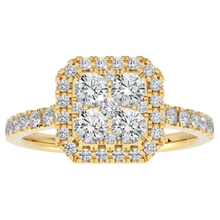 0.76 Carat Diamond Moonlight Cushion Cluster Ring in 14K Yellow Gold For Sale