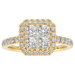 0.76 Carat Diamond Moonlight Cushion Cluster Ring in 14K Yellow Gold