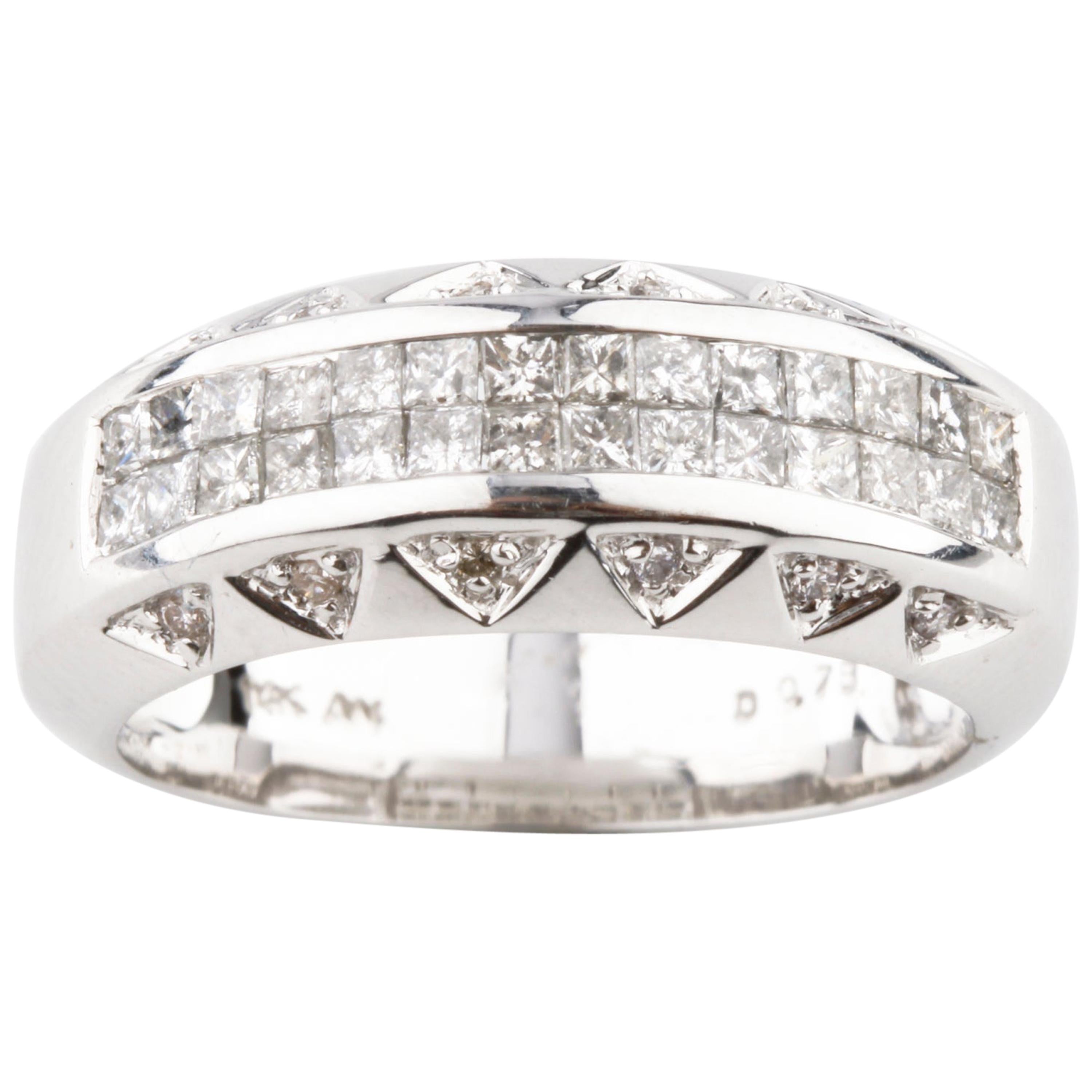 0.76 Carat Diamond Plaque Band Ring in White Gold