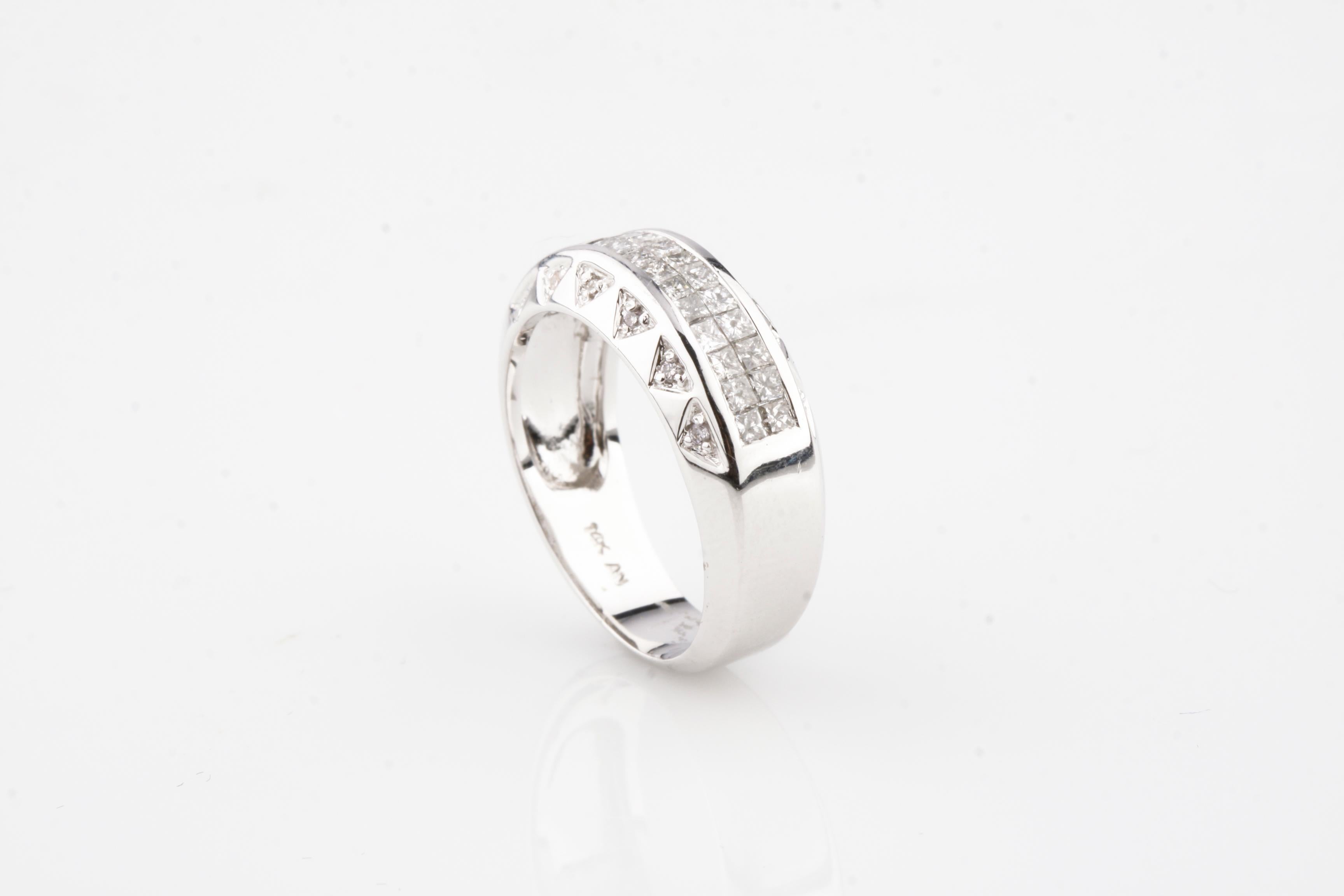 Modern 0.76 Carat Diamond Plaque Band Ring in White Gold For Sale