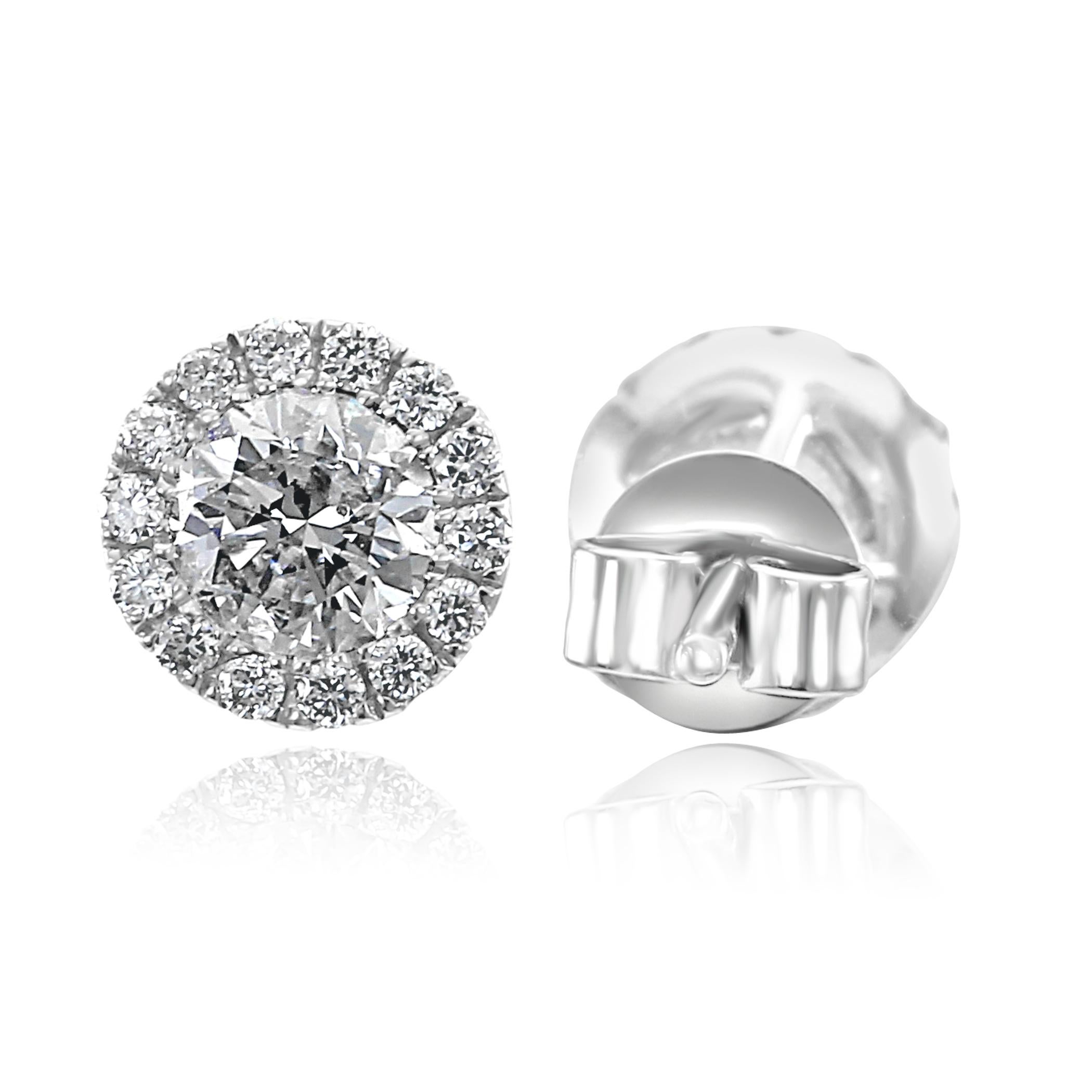 0.76 Carat Diamond Round Halo Martini Style Stud Earring 14 Karat White Gold In New Condition In NEW YORK, NY
